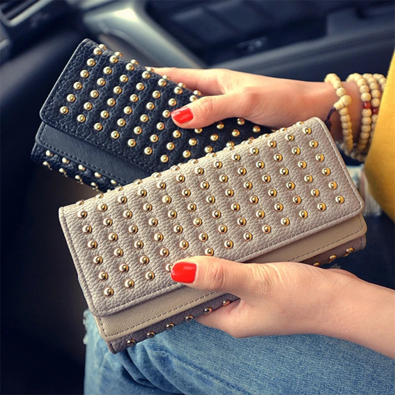 Women's Wallet with Rivets and Phone Pocket
