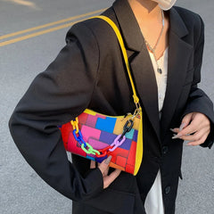 Geometric Hit Clutches Bags PU Leather Women Underarm Bags