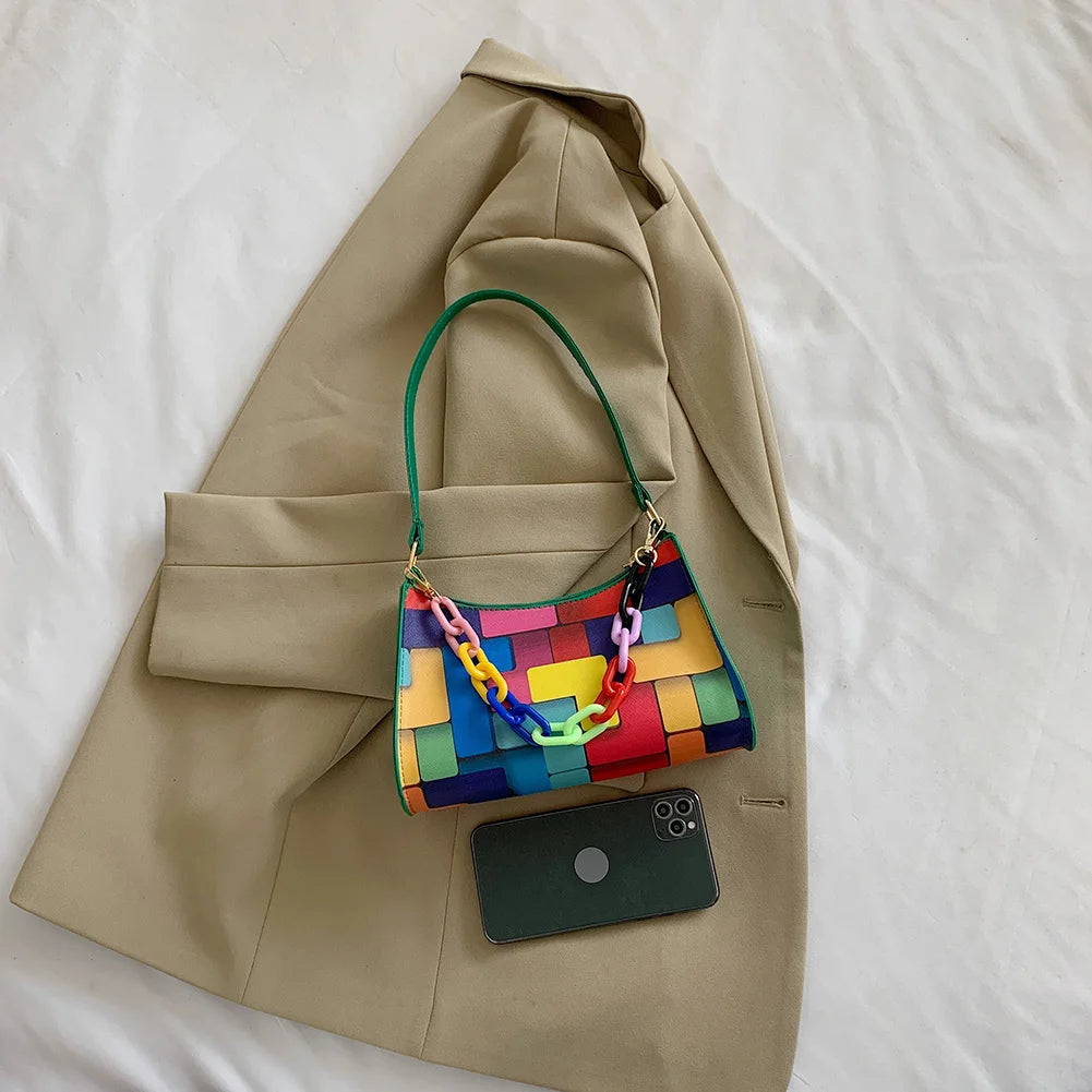 Geometric Hit Clutches Bags PU Leather Women Underarm Bags