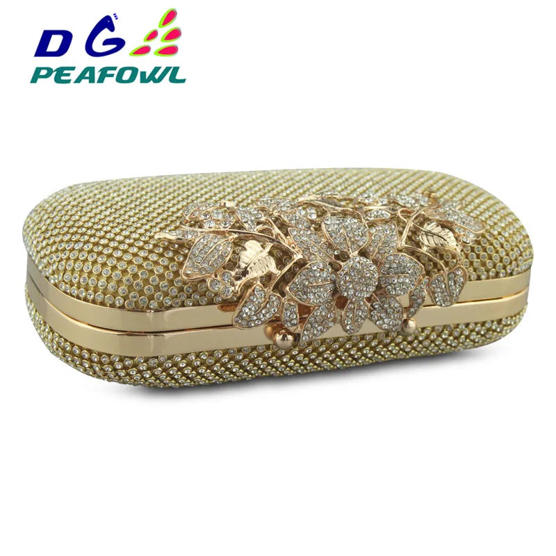 Golden All Diamond Metallic Evening Bag Wedding Clutch Bay Package