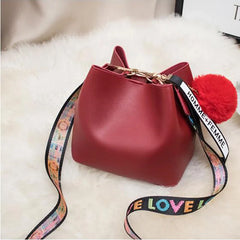 Retro Bucket Bag Crossbody Tote Mini Hair Ball Decor