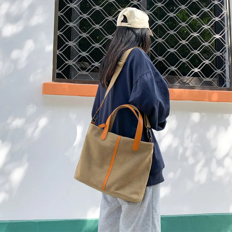 Canvas Shoulder Crossbody Bag Large Capacity Tote Ladies Casual Handbag