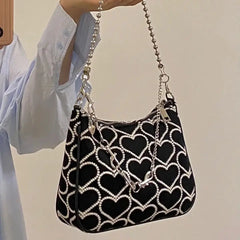 Heart Shape Embroidered Shoulder Bag for Women Girls Autumn Winter