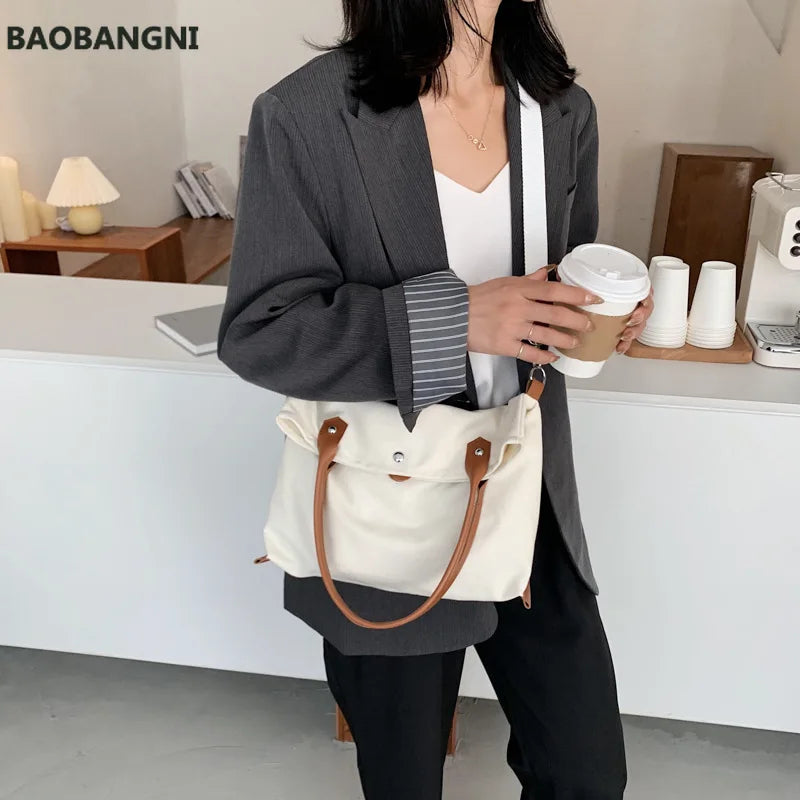 Canvas Shoulder Bag Large Capacity Double Strap Tote Bag
