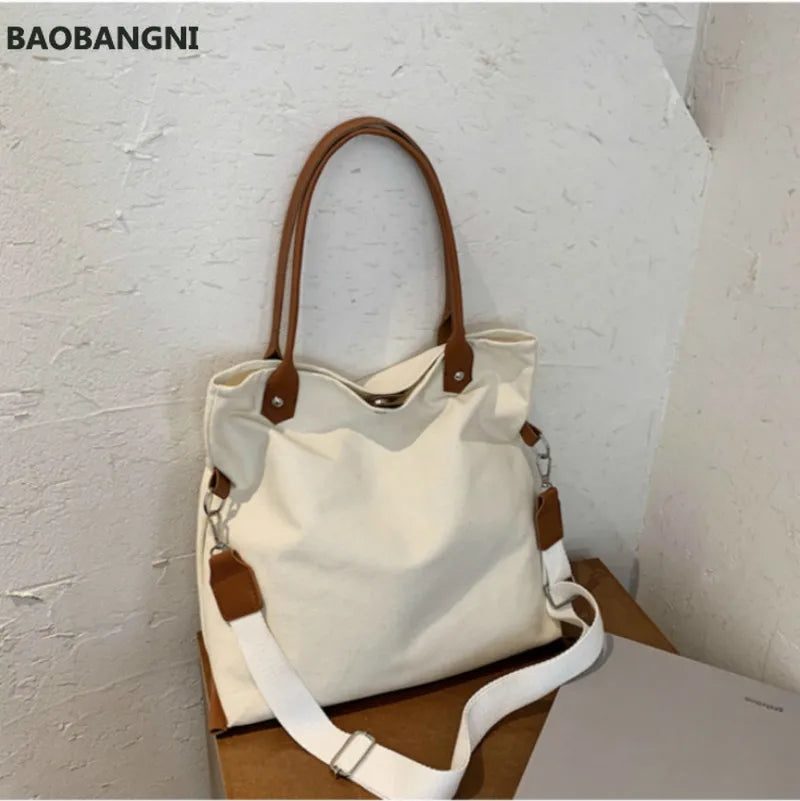 Canvas Shoulder Bag Large Capacity Double Strap Tote Bag