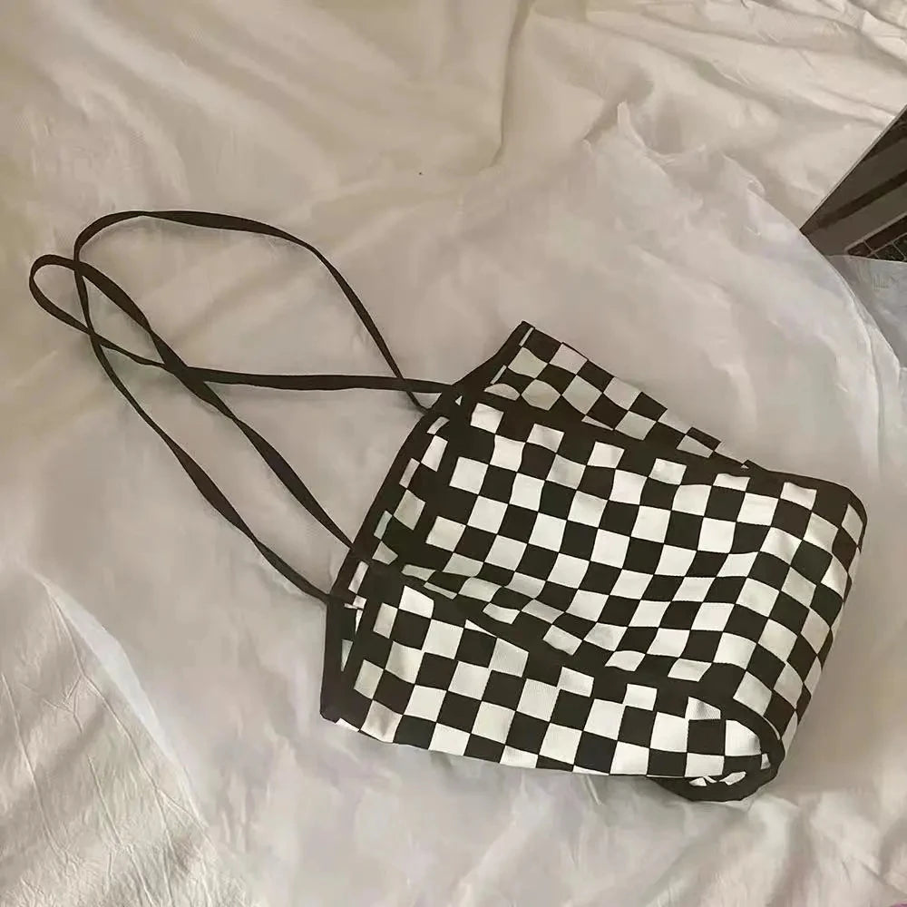 Harajuku y2k Plaid Shoulder Bag Large Capacity Handbag Vintage Shopping