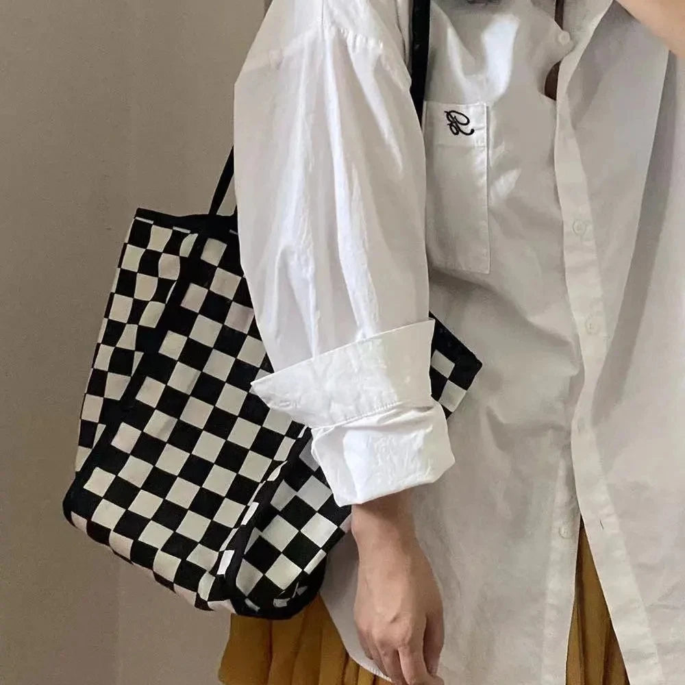 Harajuku y2k Plaid Shoulder Bag Large Capacity Handbag Vintage Shopping