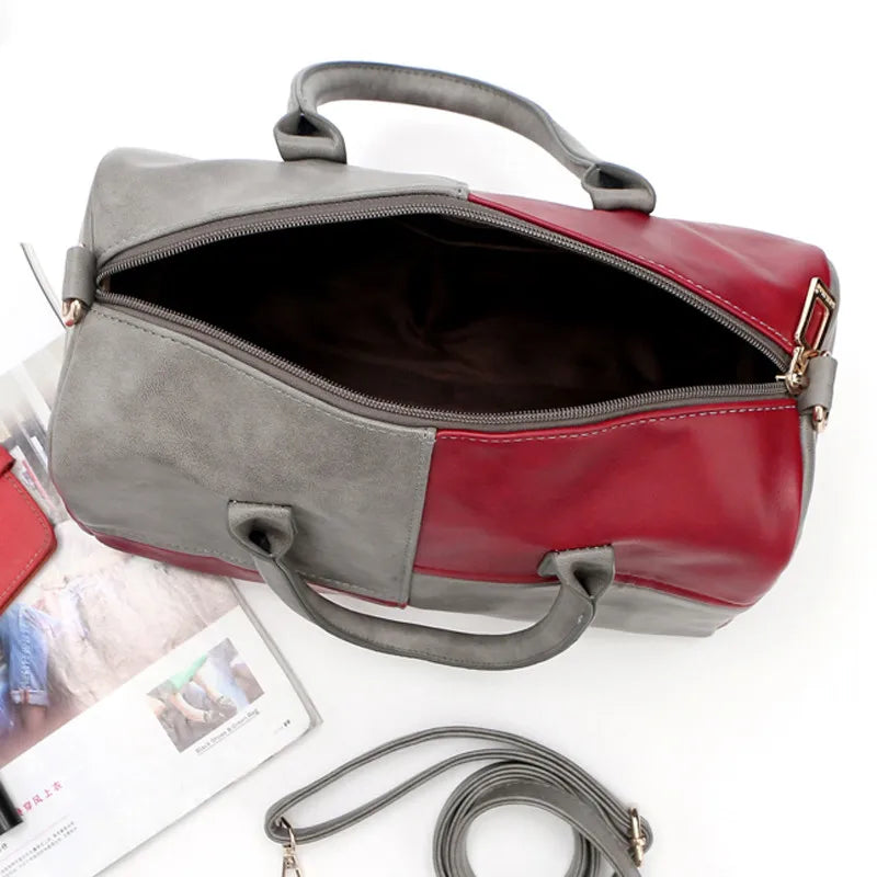 Hot Boston Patchwork PU Leather Women Bag Shoulder Crossbody Messenger Bags Hand