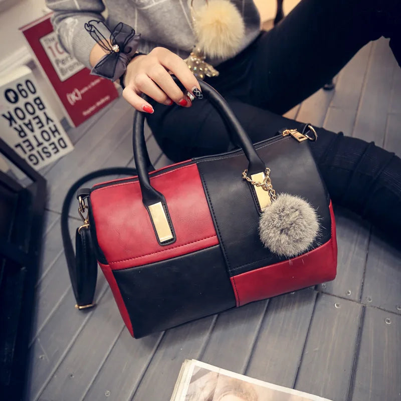 Hot Boston Patchwork PU Leather Women Bag Shoulder Crossbody Messenger Bags Hand