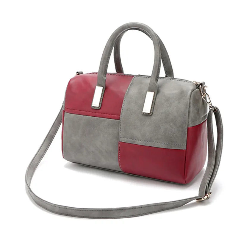 Hot Boston Patchwork PU Leather Women Bag Shoulder Crossbody Messenger Bags Hand