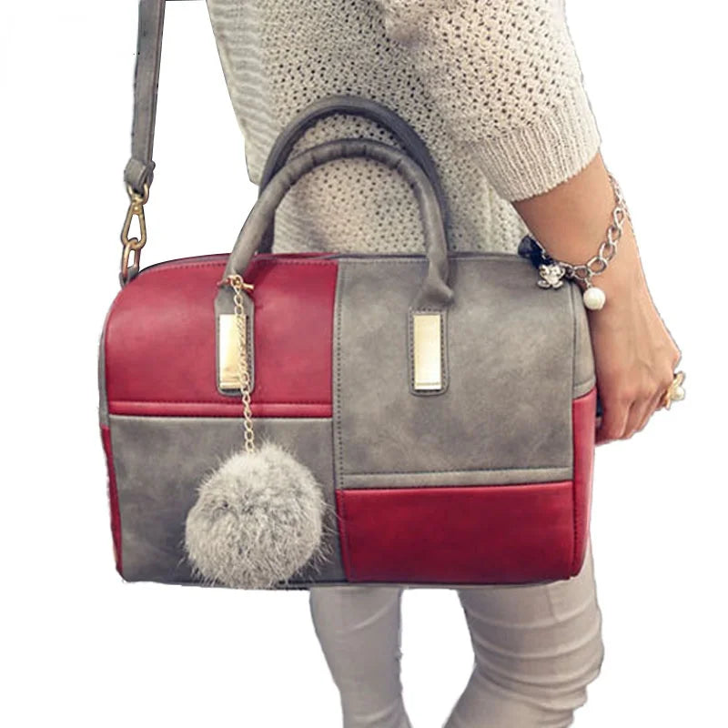 Hot Boston Patchwork PU Leather Women Bag Shoulder Crossbody Messenger Bags Hand