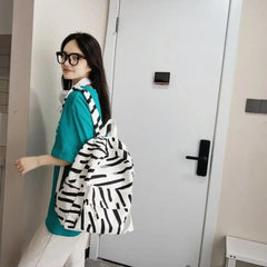 Retro Stripe Printed Canvas Backpack Large Capacity Backpack