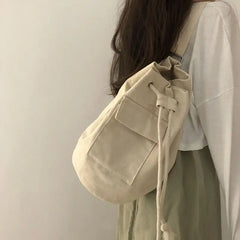 Canvas Drawstring Bucket Bag Large Capacity Backpack