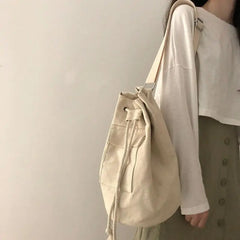 Canvas Drawstring Bucket Bag Large Capacity Backpack
