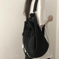 Canvas Drawstring Bucket Bag Large Capacity Backpack
