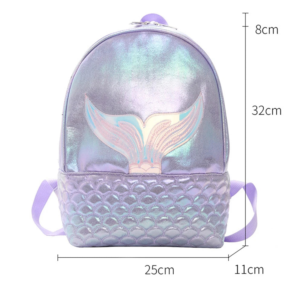 Mermaid Sequin Glitter Backpack Bling PU Leather Bag Zipper