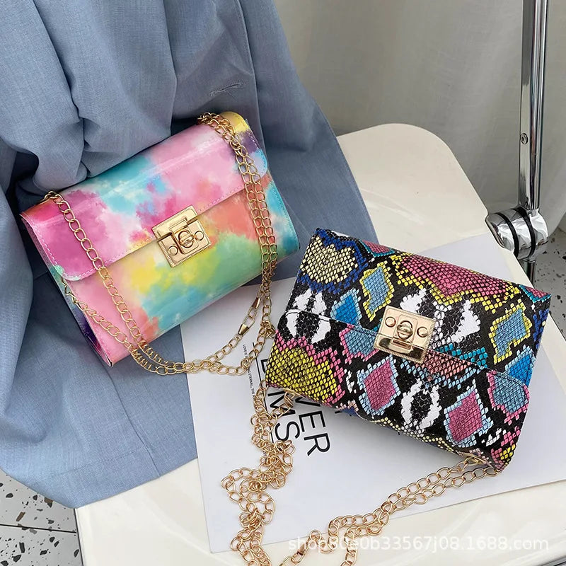 Rainbow PU Leather Messenger Bag Women Crossbody Girl Shoulder Bag