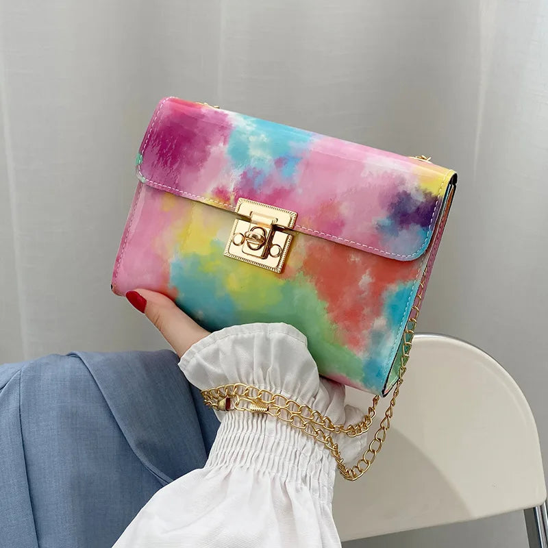 Rainbow PU Leather Messenger Bag Women Crossbody Girl Shoulder Bag