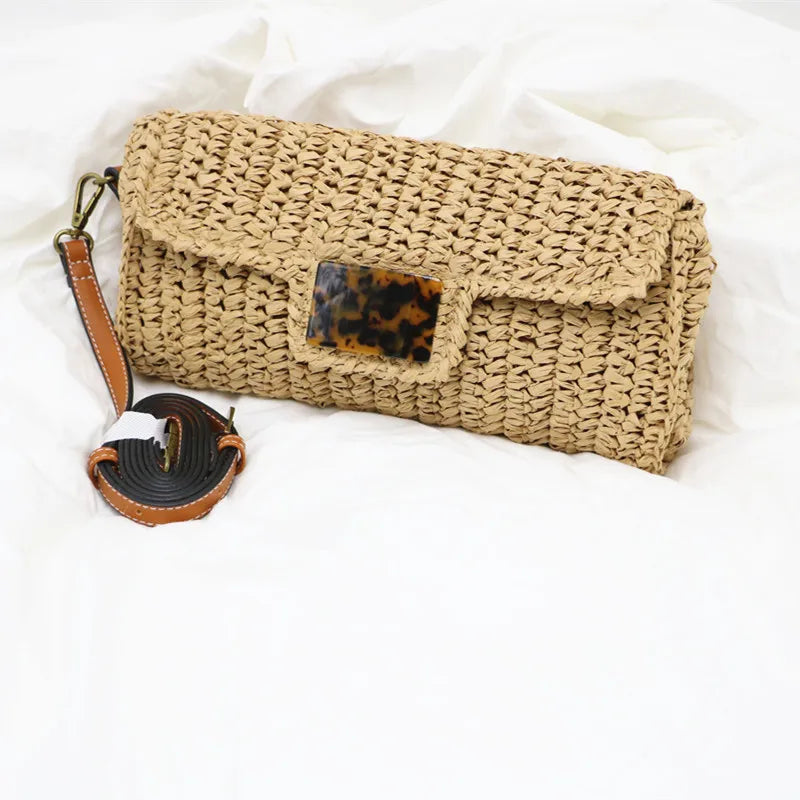 Leopard Summer Straw Bag Retro Hand-woven Clutch