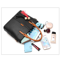 Large Capacity Tassel Tote Bag Soft Leather Handbag Crossbody Messenger Bag