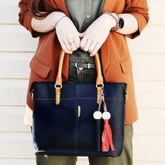 Large Capacity Tassel Tote Bag Soft Leather Handbag Crossbody Messenger Bag