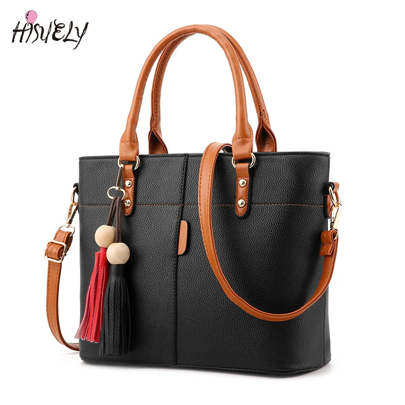 Large Capacity Tassel Tote Bag Soft Leather Handbag Crossbody Messenger Bag