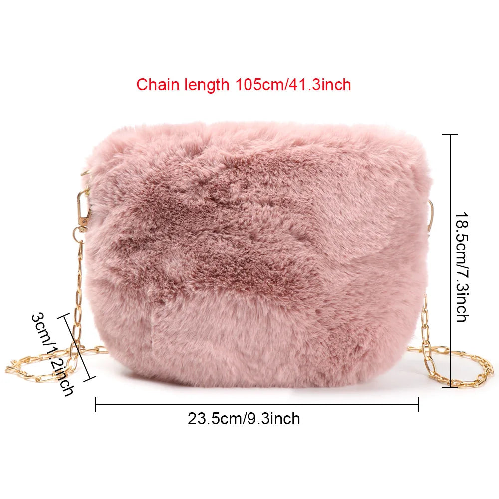 Leopard Shoulder Bag Fluffy Plush Autumn Winter Vintage Handbags