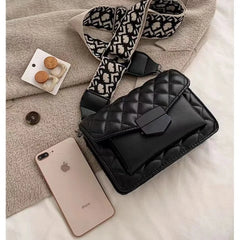 Women Bag Wide Shoulder Strap Bag Crossbody Bags Chain Rhombus PU Leather