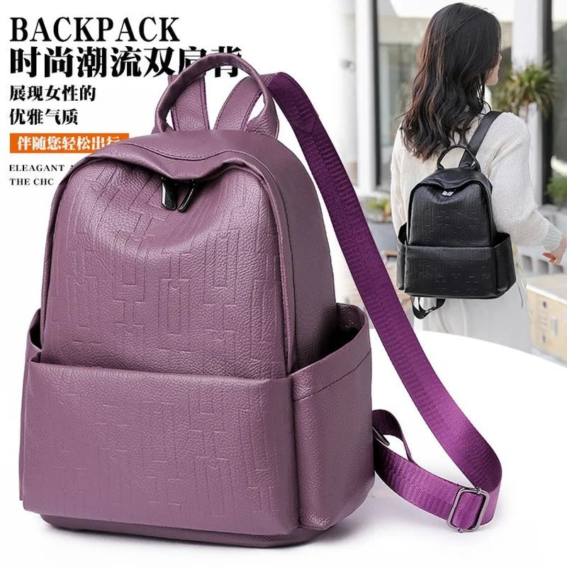 Soft Leather Backpack Women Large Capacity Travel Shoulder Bags Girls School Bag