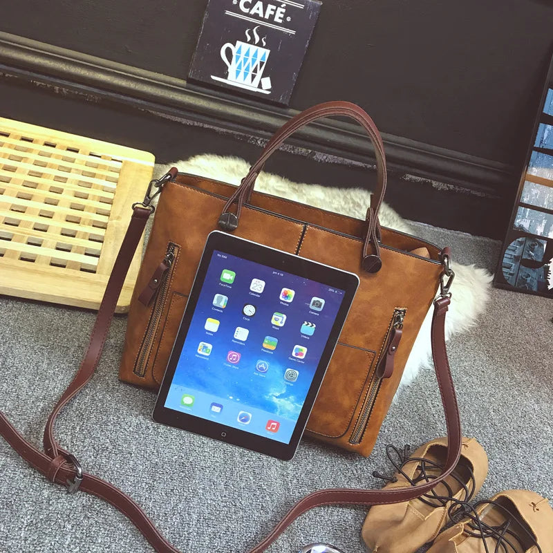 Women Leather Handbags Retro Vintage Litchi Casual Messenger Bag Large Capacity
