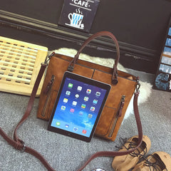 Women Leather Handbags Retro Vintage Litchi Casual Messenger Bag Large Capacity