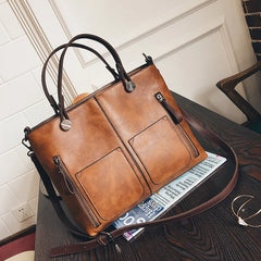 Women Leather Handbags Retro Vintage Litchi Casual Messenger Bag Large Capacity