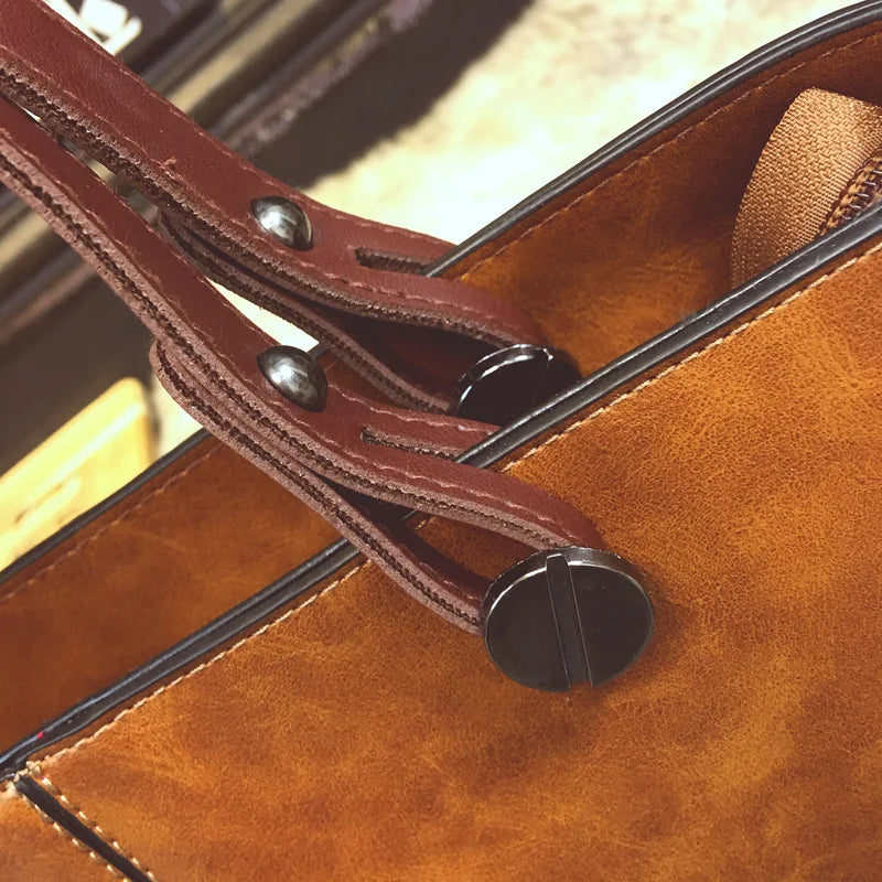 Women Leather Handbags Retro Vintage Litchi Casual Messenger Bag Large Capacity