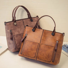 Women Leather Handbags Retro Vintage Litchi Casual Messenger Bag Large Capacity