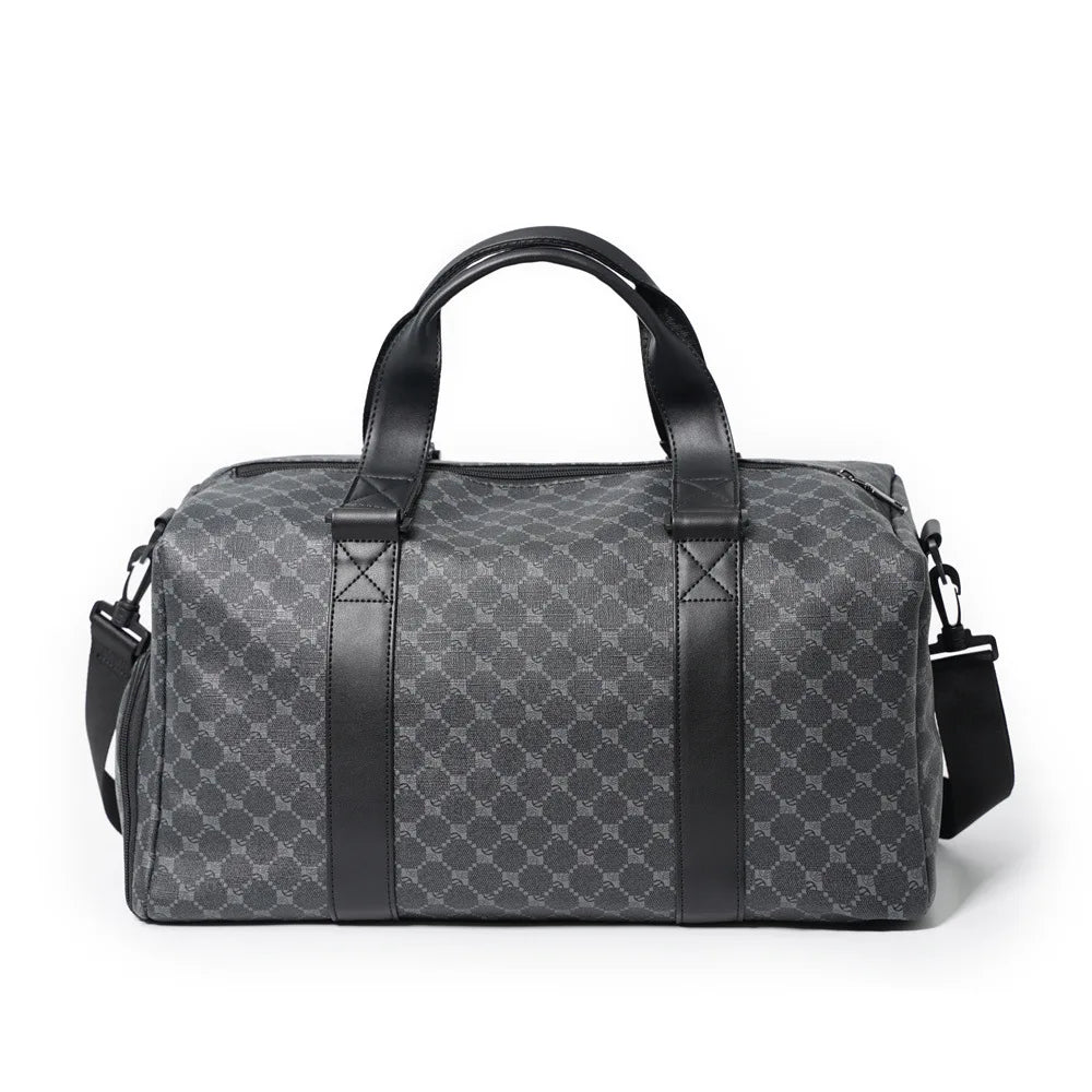 Plaid Leather Large Capacity Duffel Bag for Men