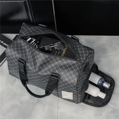 Plaid Leather Large Capacity Duffel Bag for Men