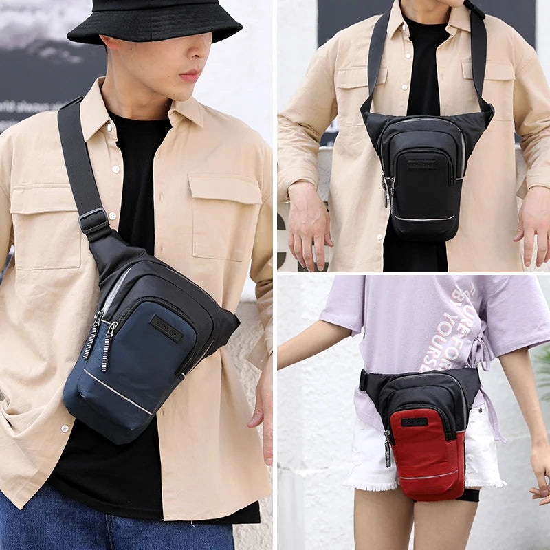 Men Reflective Stripe Chest Bag Waist Pack Unisex Crossbody Travel Phone Pouch