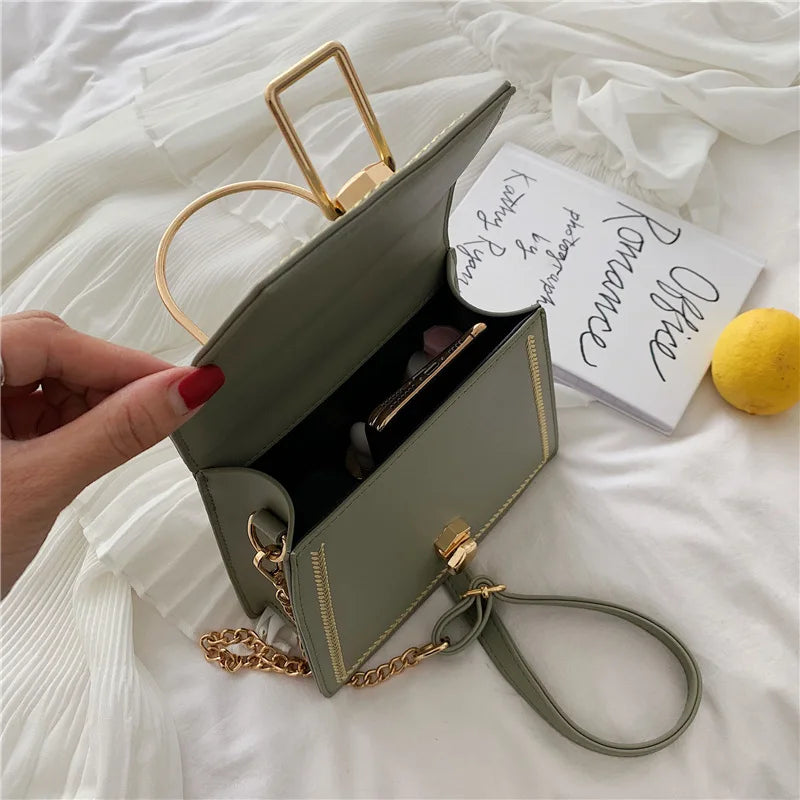 Metal Handle Handbags Women Crossbody Bags High Quality Clutch