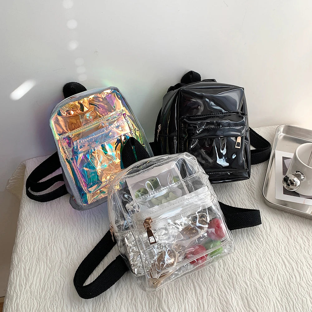 Mini Women Backpack Transparent PVC Girls School Bags Student Small Bookbags