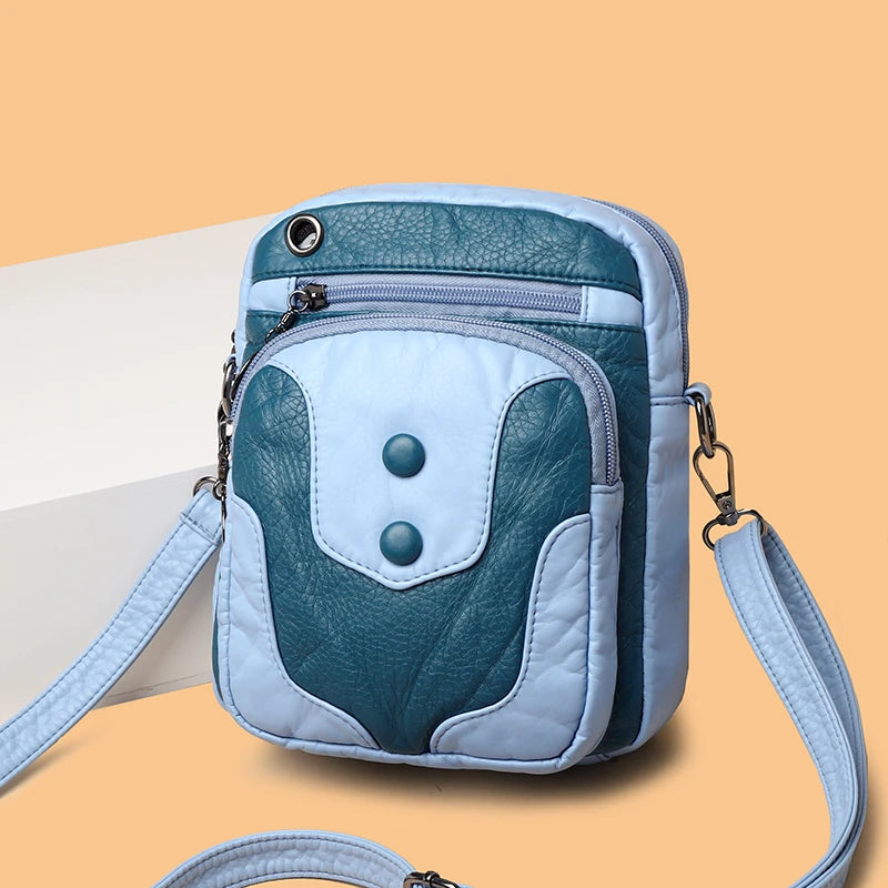 Women's Soft PU Leather Crossbody Bag Mini Purse Handbag Patchwork Sac A Main
