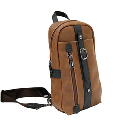 PU Leather Men's Crossbody Bag Single Shoulder Chest Sling Pack Bag