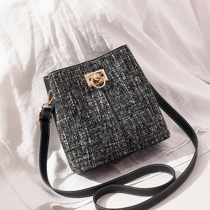 PU Leather Women Shoulder Bags Panelled Bucket Bag Ladies Handbag