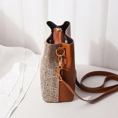 PU Leather Women Shoulder Bags Panelled Bucket Bag Ladies Handbag