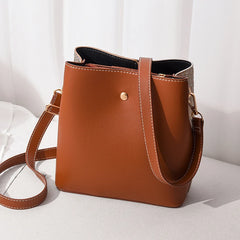 PU Leather Women Shoulder Bags Panelled Bucket Bag Ladies Handbag
