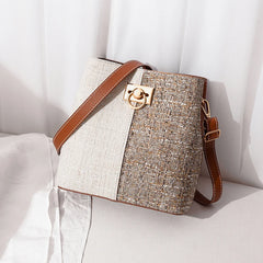 PU Leather Women Shoulder Bags Panelled Bucket Bag Ladies Handbag