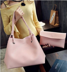 Women's Big Tote Handbag Set Of 2 - Pink/Grey/Brown