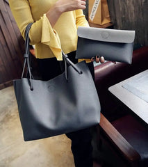 Women's Big Tote Handbag Set Of 2 - Pink/Grey/Brown