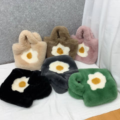 Egg Print Plush Handbag for Women with Chain Strap