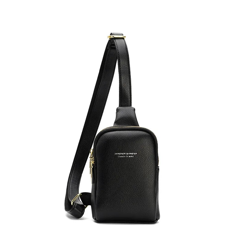 PU Women's Chest Bag Wide Shoulder Crossbody Bag Strap Leisure Motorcycle Bag