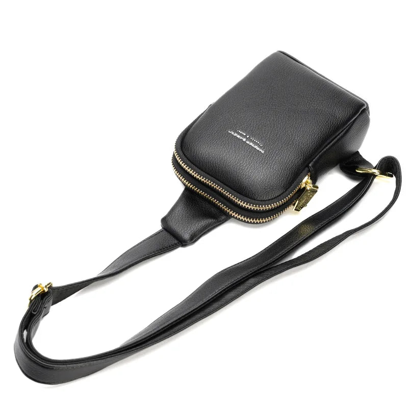 PU Women's Chest Bag Wide Shoulder Crossbody Bag Strap Leisure Motorcycle Bag